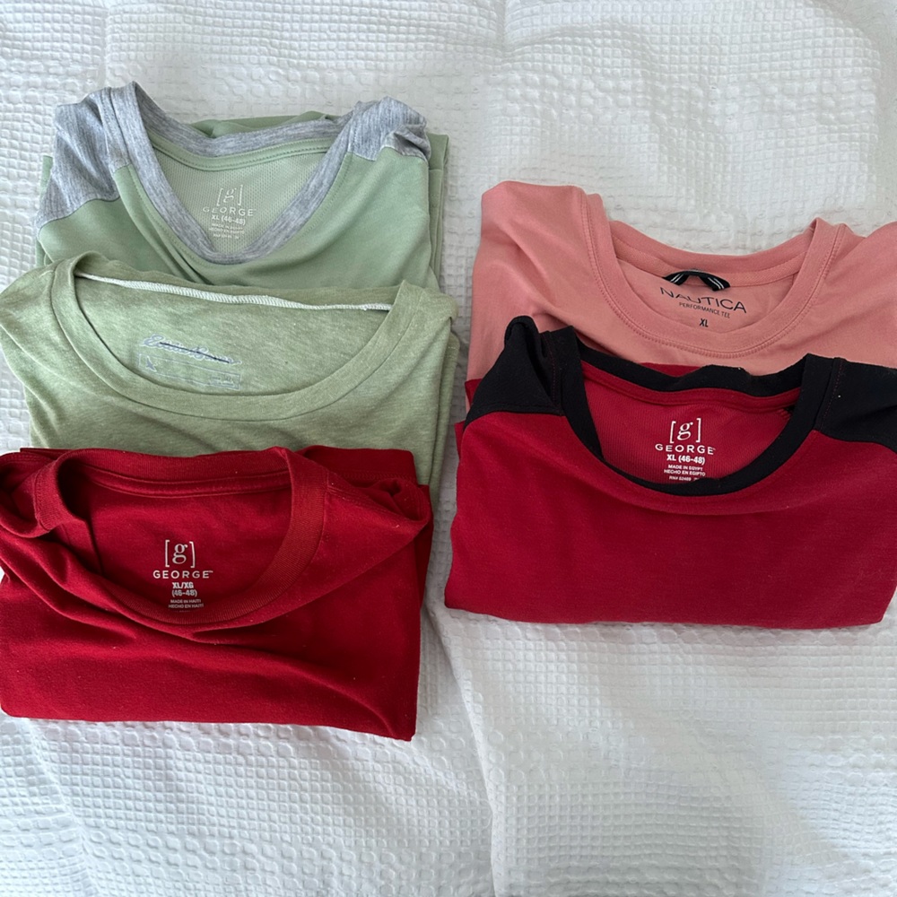 Men’s XL short sleeve t-shirts. Brands Nautica, George, Eddie Bauer. 5 T shirts